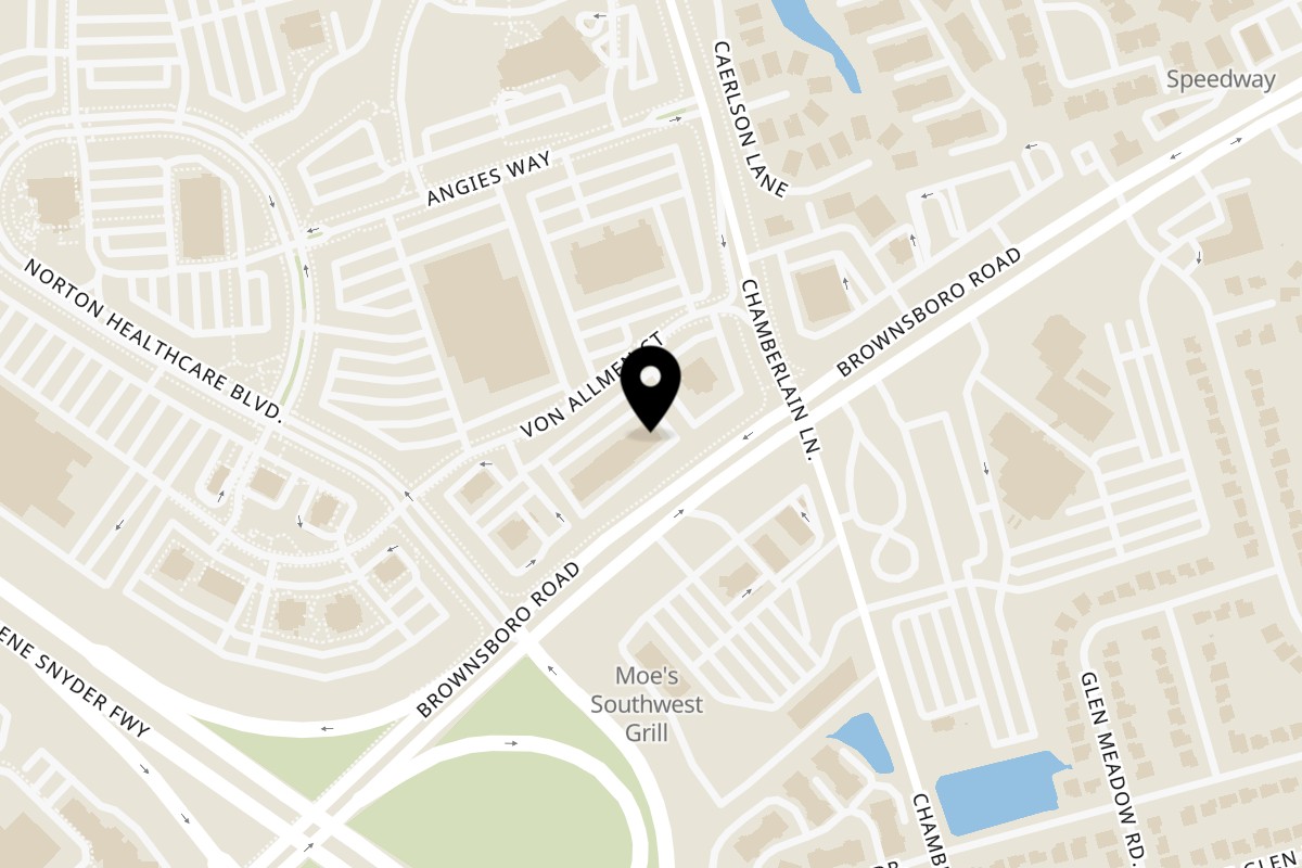 Map showing the location of Noah's Kitchen on 9850 Von Allmen Ct #101 in Louisville